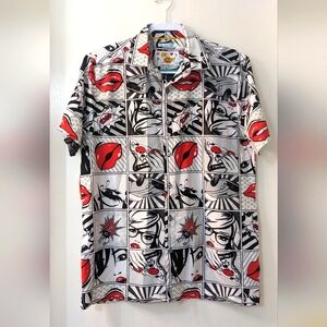 Oh Snap by Drill Clothing Company Comic Print Short Sleeve Button Down Shirt